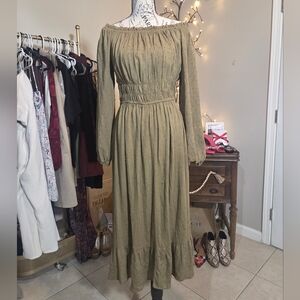 Easel Olive Long Sleeve Off-Shoulder Dress
